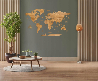 Samolepky do detskej izby - Drevená mapa sveta Golden Oak 100x60cm Premium