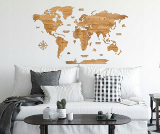 Destké samolepky - Drevená mapa sveta Golden Oak 150x80cm Premium