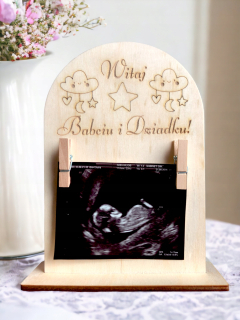 Fotorámik pre detičky - Drevený rám na tehotenský ultrazvuk pre babku a dedka