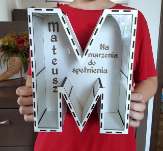 Pokladnička pre deti - Drevená prasiatka bankový list Všetky abecedy 30 cm