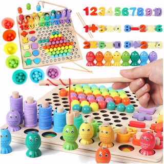 Drevené puzzle Montessori Balls Rybí číslice