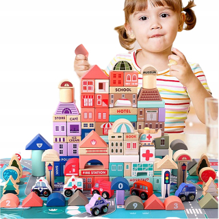Stavebnica - Drevené bloky Mestské bloky Autá 115 + Puzzle