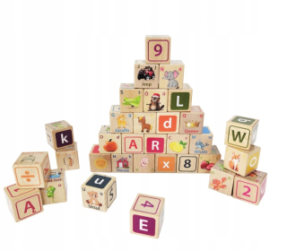 Stavebnica - Drevené vzdelávacie bloky Letters Digits Pictures
