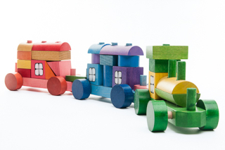 Stavebnica - Drevený vláčik 52 cm Farebné Montessori Blocks