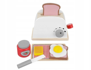 Drevený toaster. Raňajky set. Príslušenstvo