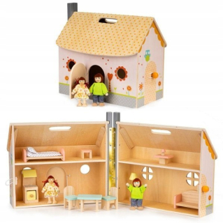 Drevený, otvorený Dollhouse + Nábytok