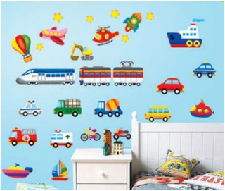 Destké samolepky - Veľké samolepky na stenu CARS TRAIN AIRPLANE 4 vzory