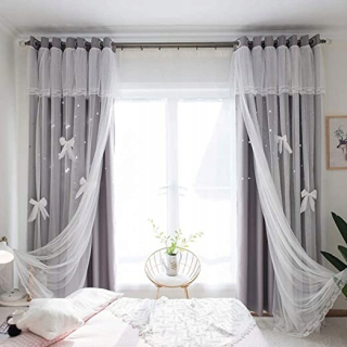 Detské závesy - Dvojidlá šedá opona pre háčiky 1pc 150x270cm