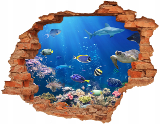 Samolepky do detskej izby - 3D jamka nástenná maľba koralového útesu 90x70