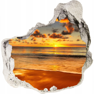 Destké samolepky - 3D otvor v stene na pláži Sunset Sunset