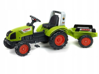 Traktor Falk Claas Arion so zeleným prívesom