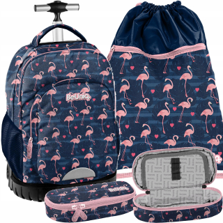 Školská taška, batoh - Flamingos batohy na kolesách pre školskú dievčinu
