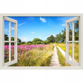 Destké samolepky - Fototapeta Fototapeta Okno 3D Rozkvitnutá lúka 120x80