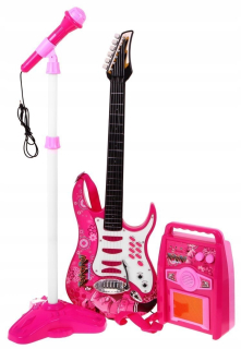 Pink elektrická gitara zosilňovač