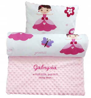 Detský paplón a vankúš - Vyšívacie meno Minky Minky prikrývka pre vozík +vankúš