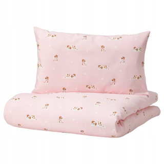 Detský set paplón, vankúš - Ikea Dromslott detská podstielka110x125 Pink Dogs