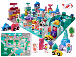 Drevené stavebné kamene mesto puzzle 128el.