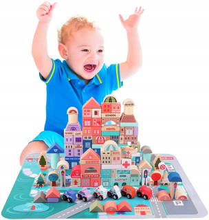 Stavebnica - Drevené kocky CITY CAR KIT + 115EL MATA