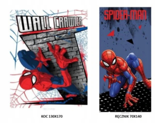 Prikrývka, prehozy na posteľ - Spidermanová prikrývka 130x170+uterák 70x140 bavlna