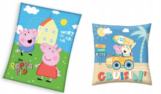 Prikrývka, prehozy na posteľ - Peppa Pippa prikrývka 150x200 prikrývka Pepa 40x40 vankúš