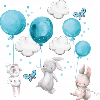 Destké samolepky - Bunnies Balloons Wall Stickers 75x150 cm KR2