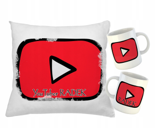 Detský vankúš - Hrnček a vankúš s tlakom YouTube + meno