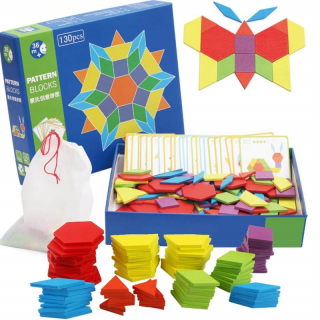 Drevené kocky 132 ks + Tangram mozaikové karty