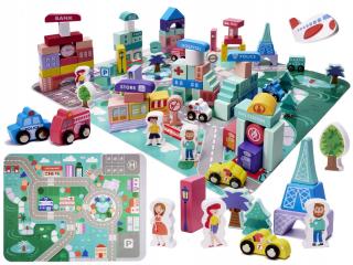 Stavebnica - Drevené stavebné kamene mesto puzzle 128el.