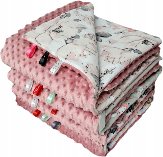 Prikrývka, prehozy na posteľ - Prikrývka Minky predškolák 100x135 Pink + vzory