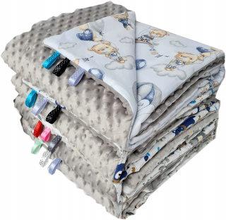 Prikrývka, prehozy na posteľ - Prikrývka Minky predškolák 100x135 šedá+vzory