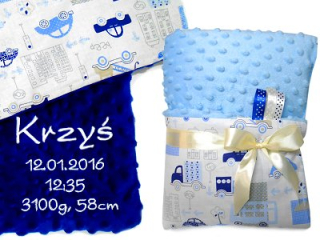 Prikrývka, prehozy na posteľ - Minky prikrývka s menom výšivkou 50x75 - prikrývka na invalidný vozík