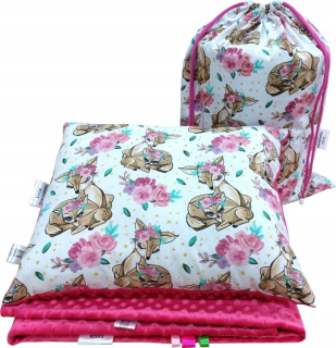 Prikrývka, prehozy na posteľ - Minky letná prikrývka 100x135 +vankúš +taška +meno