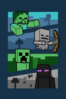 Prikrývka, prehozy na posteľ - Fleece prikrývka 100x150 Minecraft Mobs and Shadows