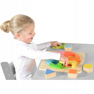 Stavebnica - Farebné drevené geometrické puzzle puzzle M
