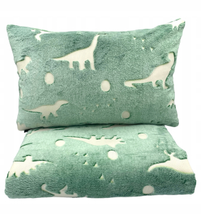 Prikrývka, prehozy na posteľ - Sada prikrývok vankúša Dinosaury žiariace 130x155