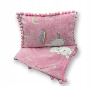 Prikrývka, prehozy na posteľ - Detská súprava kocyk s vankúšom Kitty 130 x 160