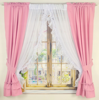 Detské závesy - Sada opona +závesy závesov Frill 500x160 Pink