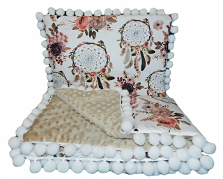 Prikrývka, prehozy na posteľ - Minky Set Koyk 75x100 + vankúš, pompoms