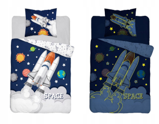 Detský set paplón, vankúš - Sada podstielky 140x200 cm vesmírna raketa svieti
