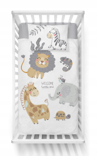 Detský set paplón, vankúš - Sada podstielky Zoo 90x120 cm šedá safari hra