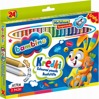 Pastelky BAMBINO v drevenom ráme s orezávačom,