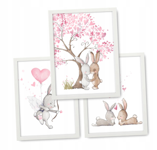 Detský obraz - Bunnies Set 3 obrázky 33x43 IKEA Rámy #74