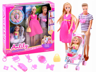 Doll Anlily mamička tehotná s Trolley rodinou