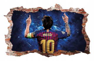 Samolepky do detskej izby - Nálepky na stenu Lionel Messi 3D otvor 70x46 cm