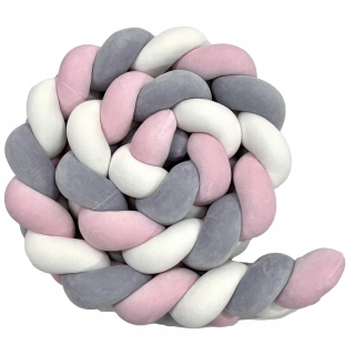 Chránič do detskej postielky - Lulumi Braid Protector 200 cm Pink-White-J.