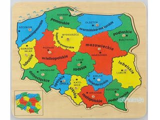 Mapa Poľska - drevené puzzle s bidielka