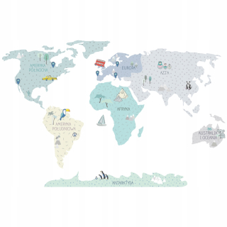 Samolepky do detskej izby - Mapa sveta mäty - nálepka na stenu
