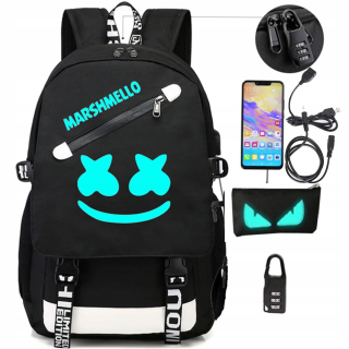 Školský batoh - Marshmello Backpack School School Bag USB Cencil Case