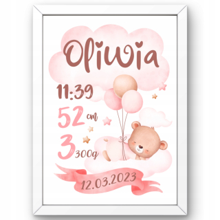 Detský obraz - Metrika pre dieťa darček pre krst narodenia