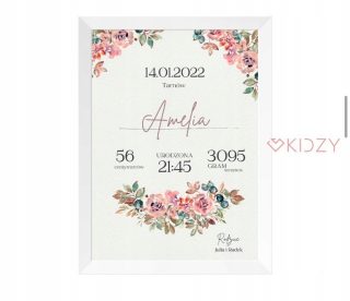 Obráz do detskej izby - Metrické kvety boho - A4 (21x30)